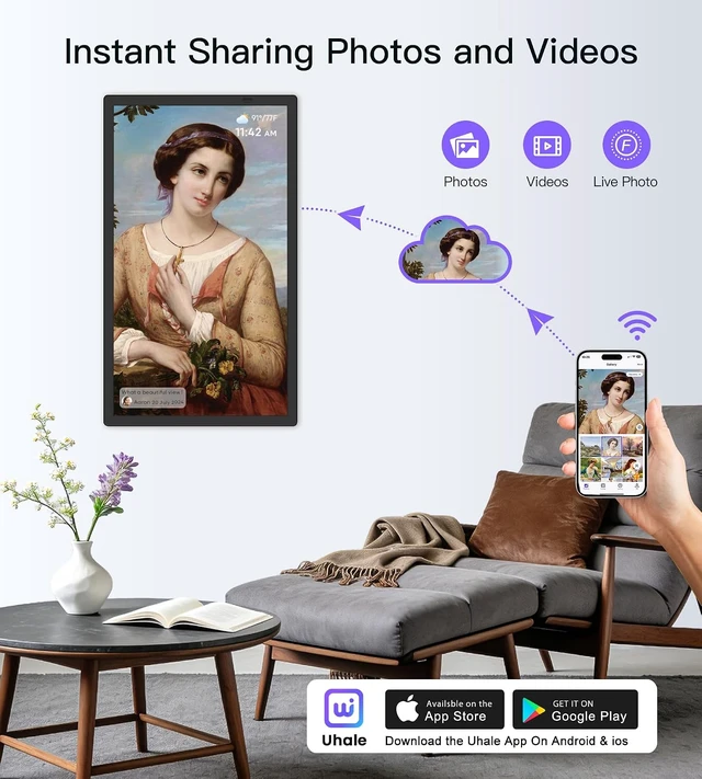Alt view image 2 of 7 - Uhale 21.5 Large Digital Picture Frame 64GB Photo Frame WiFi Remote Control