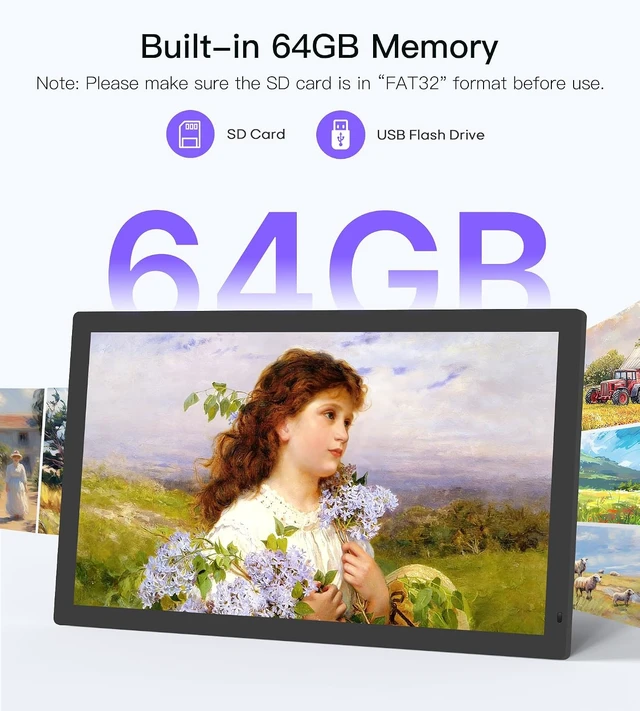 Alt view image 3 of 7 - Uhale 21.5 Large Digital Picture Frame 64GB Photo Frame WiFi Remote Control