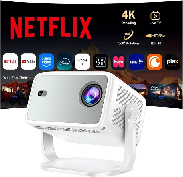 Main image of Outdoor Projector with Netflix Built-in, 4K Support Smart Projector 3500 Brightness with WiFi and Bluetooth, Auto Focus & Keystone, 360°Rotatable Stand Portable Movie Projectors for Home Theater