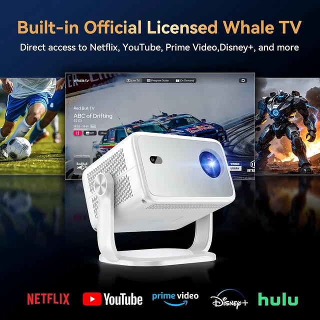 Alt view image 2 of 7 - Outdoor Projector with Netflix Built-in, 4K Support Smart Projector 3500 Brightness with WiFi and Bluetooth, Auto Focus & Keystone, 360°Rotatable Stand Portable Movie Projectors for Home Theater