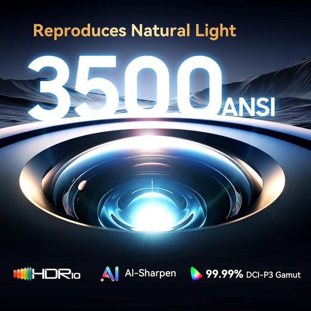 Alt view image 3 of 7 - Outdoor Projector with Netflix Built-in, 4K Support Smart Projector 3500 Brightness with WiFi and Bluetooth, Auto Focus & Keystone, 360°Rotatable Stand Portable Movie Projectors for Home Theater