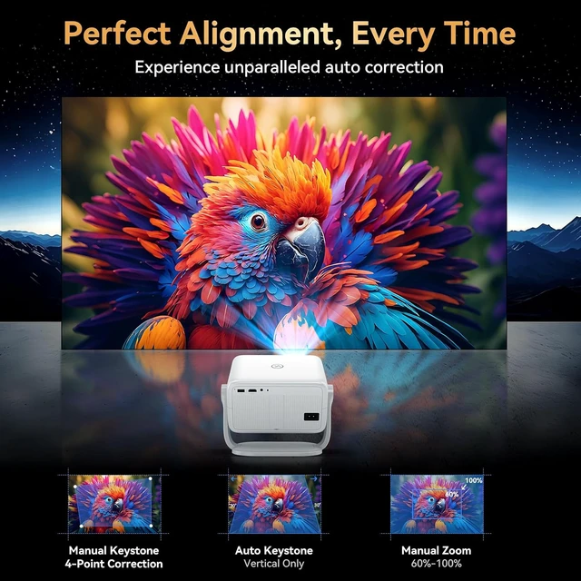Alt view image 4 of 7 - Outdoor Projector with Netflix Built-in, 4K Support Smart Projector 3500 Brightness with WiFi and Bluetooth, Auto Focus & Keystone, 360°Rotatable Stand Portable Movie Projectors for Home Theater