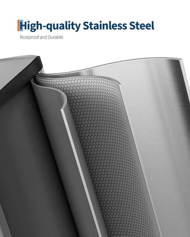 Alt view image 3 of 6 - 2 x 10.6 gal Stainless Steel Double Trash Can with Lid for Kitchen, Large Dual Trash and Recycle Bin Combo, Step-on Kitchen Metal Garbage Cans, PP Inner Buckets, Liner Rim, Silver