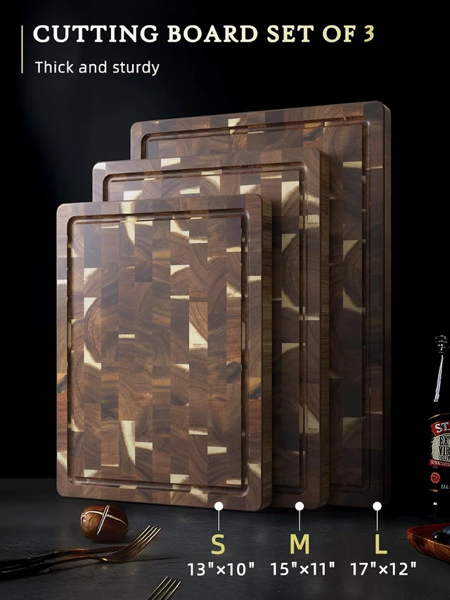 Alt view image 2 of 7 - 3 Packs Cutting Board Set, Extra Large Acacia Wood Cutting Boards