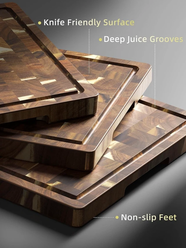 Alt view image 3 of 7 - 3 Packs Cutting Board Set, Extra Large Acacia Wood Cutting Boards