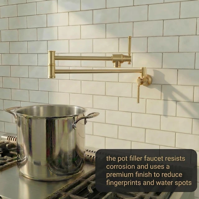 Alt view image 2 of 7 - Brushsed Gold Pot Filler Kitchen Faucet, PF317-SG