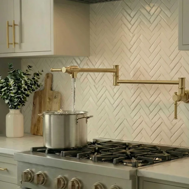 Alt view image 4 of 7 - Brushsed Gold Pot Filler Kitchen Faucet, PF317-SG