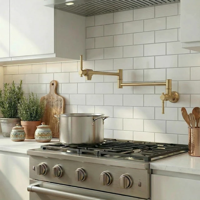 Alt view image 7 of 7 - Brushsed Gold Pot Filler Kitchen Faucet, PF317-SG