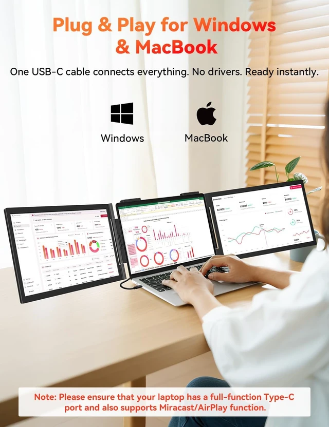 Alt view image 2 of 7 - 14" 1080P Laptop Screen Extender, One Cable Connetion (Windows & Mac)