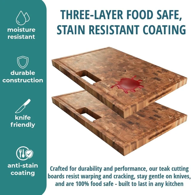 Alt view image 3 of 7 - Teak Cutting Board 29x18 with Waste Chute & Juice Groove