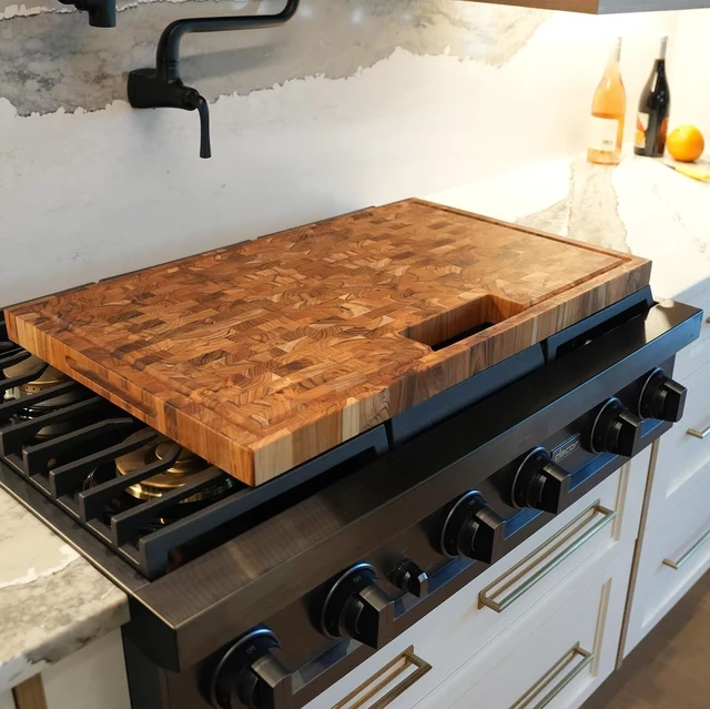 Alt view image 6 of 7 - Teak Cutting Board 29x18 with Waste Chute & Juice Groove