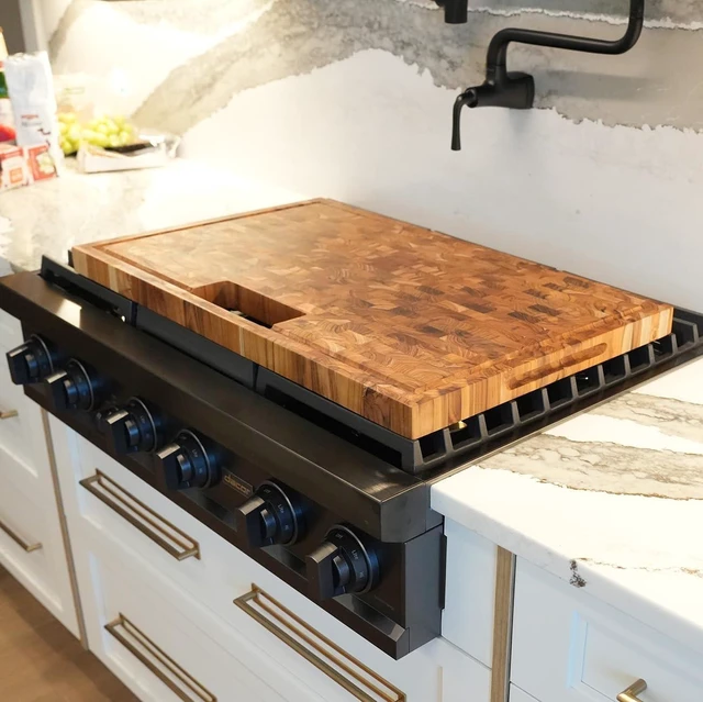 Alt view image 7 of 7 - Teak Cutting Board 29x18 with Waste Chute & Juice Groove