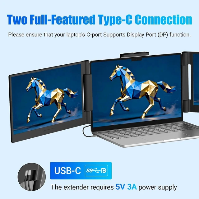 Alt view image 5 of 7 - Laptop Screen Extender 14 inch Laptop Monitor Extender 1080P IPS, Triple Portable Monitor for Laptops 13-17.3" with Display/HDMI Port, Plug-Play Portable Screen for Windows/Chrome/Android