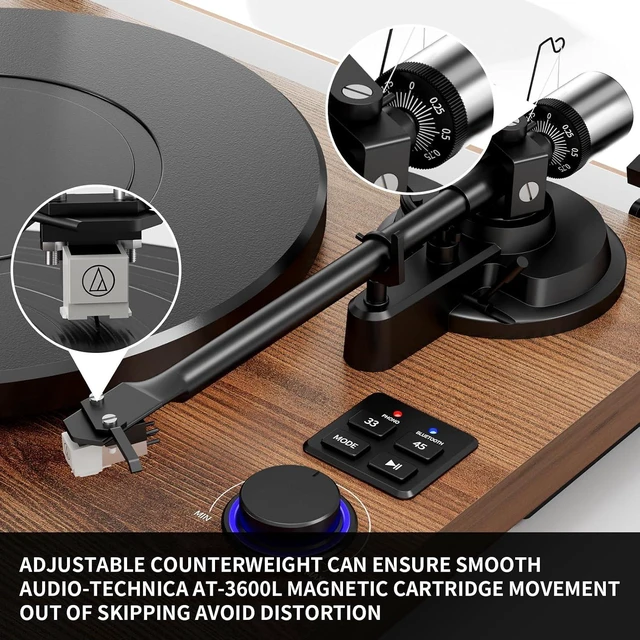 Alt view image 2 of 7 - Bluetooth Turntable HiFi System with 36 Watt Bookshelf Speakers, Patend Designed Vinyl Record Player with Magnetic Cartridge, Bluetooth Playback and Auto Off