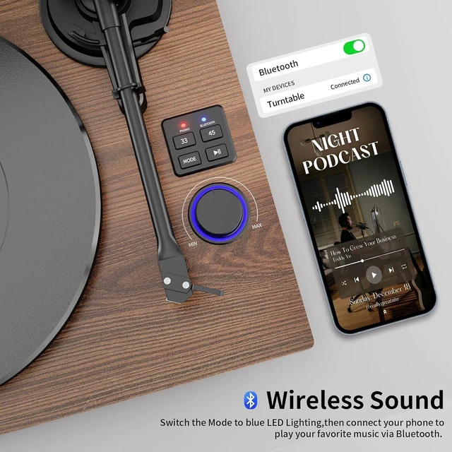 Alt view image 5 of 7 - Bluetooth Turntable HiFi System with 36 Watt Bookshelf Speakers, Patend Designed Vinyl Record Player with Magnetic Cartridge, Bluetooth Playback and Auto Off