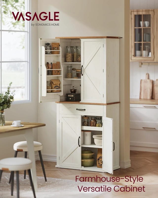 Alt view image 2 of 7 - Pantry Cabinet, Freestanding Tall Cupboard with a Drawer