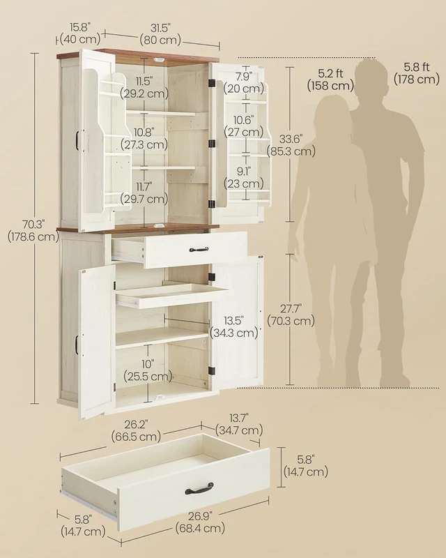 Alt view image 3 of 7 - Pantry Cabinet, Freestanding Tall Cupboard with a Drawer
