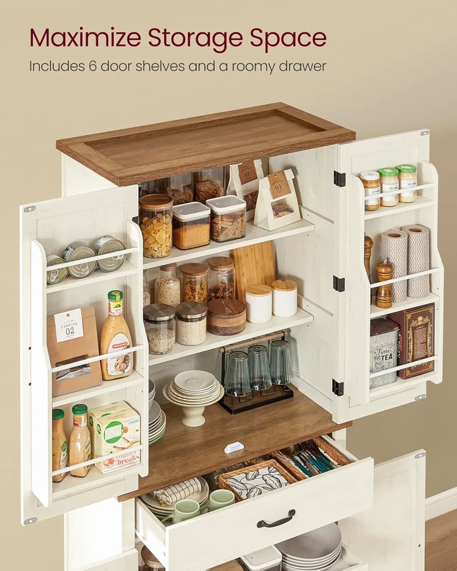 Alt view image 4 of 7 - Pantry Cabinet, Freestanding Tall Cupboard with a Drawer