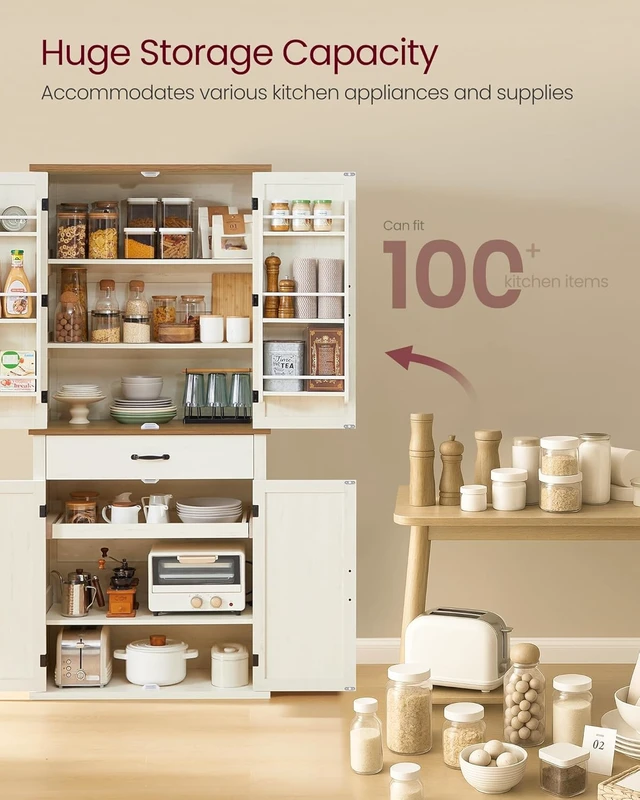 Alt view image 5 of 7 - Pantry Cabinet, Freestanding Tall Cupboard with a Drawer