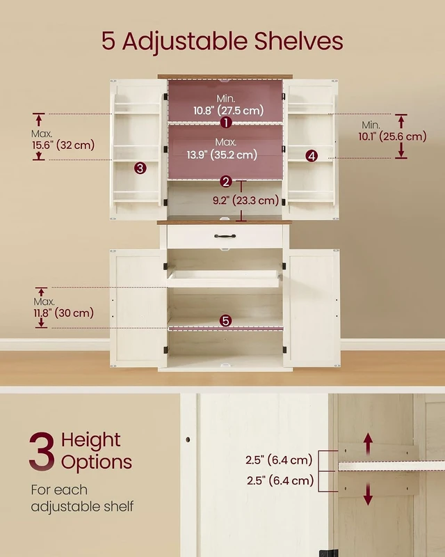 Alt view image 6 of 7 - Pantry Cabinet, Freestanding Tall Cupboard with a Drawer