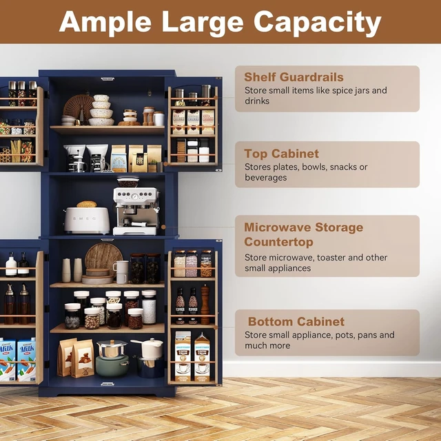 Alt view image 6 of 7 - 72" Freestanding Beadboard Pantry Cabinet with Microwave Shelf