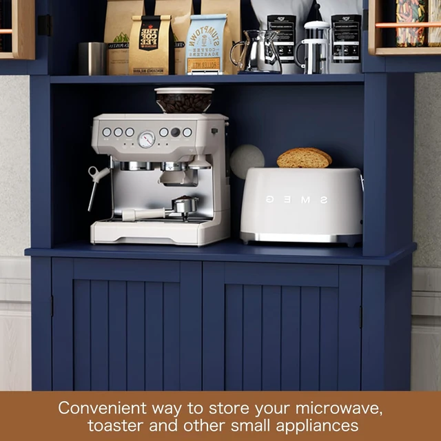 Alt view image 7 of 7 - 72" Freestanding Beadboard Pantry Cabinet with Microwave Shelf