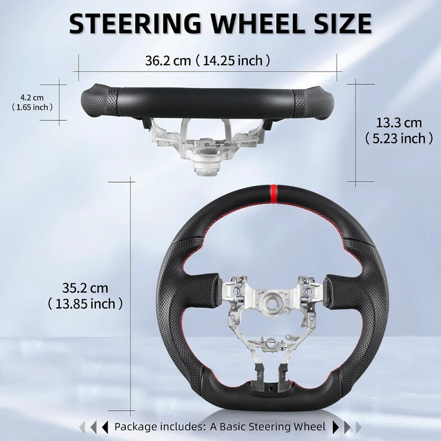 Alt view image 2 of 7 - Full Leather Steering Wheel for Toyota 86/Scion FR-S/Subaru BRZ 2012-2016 D-Shaped Flat Bottom Perforated Leather Steering Wheel Equipped with Anti Slip Grooves