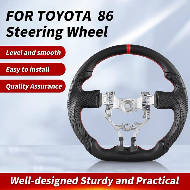 Alt view image 3 of 7 - Full Leather Steering Wheel for Toyota 86/Scion FR-S/Subaru BRZ 2012-2016 D-Shaped Flat Bottom Perforated Leather Steering Wheel Equipped with Anti Slip Grooves