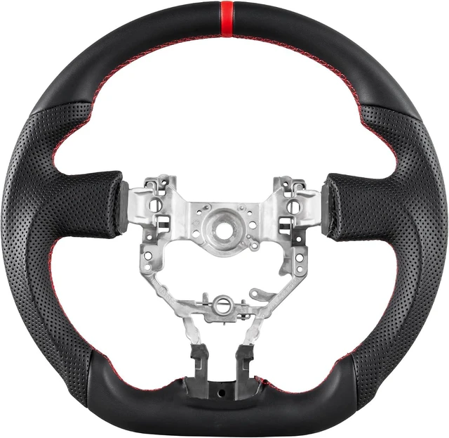 Main image of Full Leather Steering Wheel for Toyota 86/Scion FR-S/Subaru BRZ 2012-2016 D-Shaped Flat Bottom Perforated Leather Steering Wheel Equipped with Anti Slip Grooves
