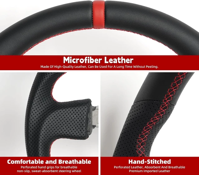 Alt view image 4 of 7 - Full Leather Steering Wheel for Toyota 86/Scion FR-S/Subaru BRZ 2012-2016 D-Shaped Flat Bottom Perforated Leather Steering Wheel Equipped with Anti Slip Grooves