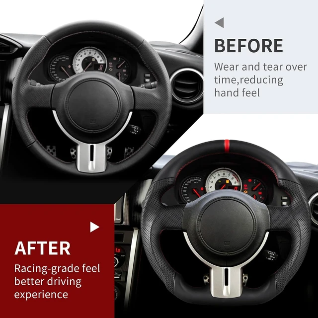 Alt view image 6 of 7 - Full Leather Steering Wheel for Toyota 86/Scion FR-S/Subaru BRZ 2012-2016 D-Shaped Flat Bottom Perforated Leather Steering Wheel Equipped with Anti Slip Grooves