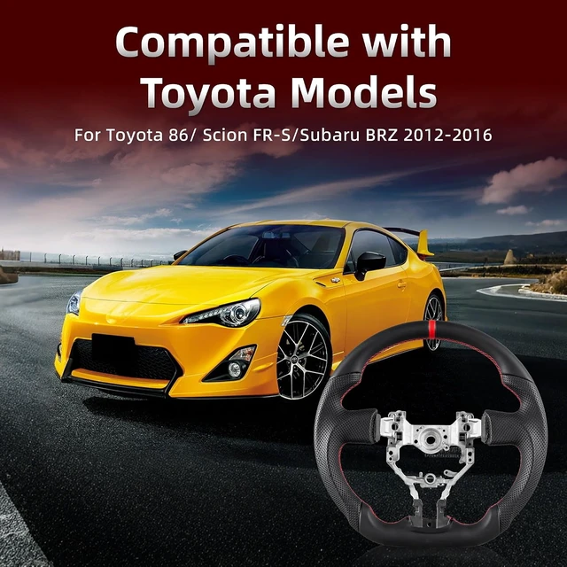 Alt view image 7 of 7 - Full Leather Steering Wheel for Toyota 86/Scion FR-S/Subaru BRZ 2012-2016 D-Shaped Flat Bottom Perforated Leather Steering Wheel Equipped with Anti Slip Grooves