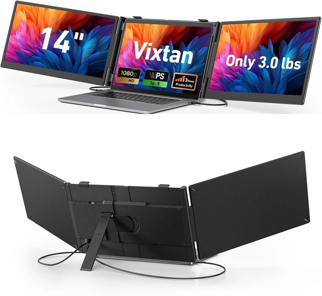 Main image of 14" Triple Laptop Screen Extender, 3.0 lbs Lightweight FHD IPS Portable Monitor for Laptop, USB-C Plug & Play Multi Screen Attachment for 13-17.3" laptops with Windows/Mac/Chrome