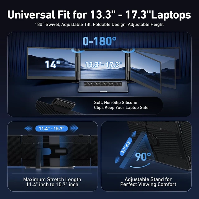 Alt view image 5 of 7 - 14" Triple Laptop Screen Extender, 3.0 lbs Lightweight FHD IPS Portable Monitor for Laptop, USB-C Plug & Play Multi Screen Attachment for 13-17.3" laptops with Windows/Mac/Chrome