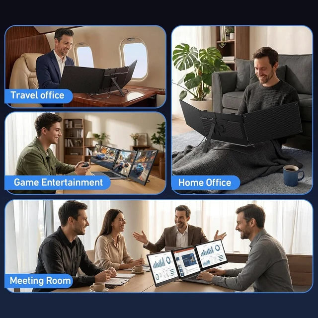 Alt view image 6 of 7 - 14" Triple Laptop Screen Extender, 3.0 lbs Lightweight FHD IPS Portable Monitor for Laptop, USB-C Plug & Play Multi Screen Attachment for 13-17.3" laptops with Windows/Mac/Chrome