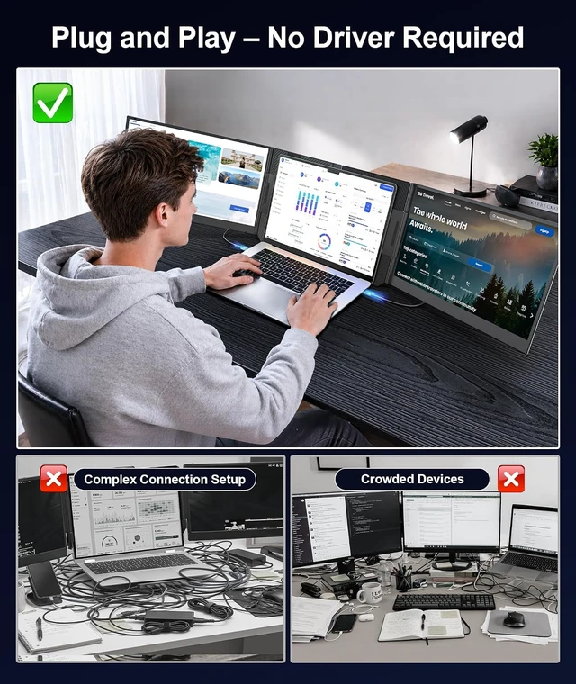 Alt view image 4 of 7 - 15.6" Laptop Screen Extender, FHD 1080P IPS Triple Portable Monitor