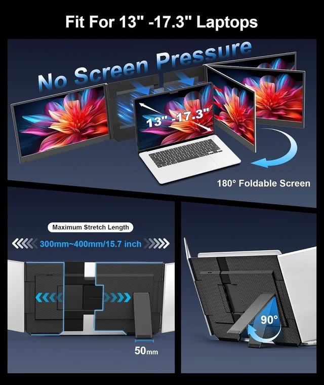 Alt view image 7 of 7 - 15.6" Laptop Screen Extender, FHD 1080P IPS Triple Portable Monitor