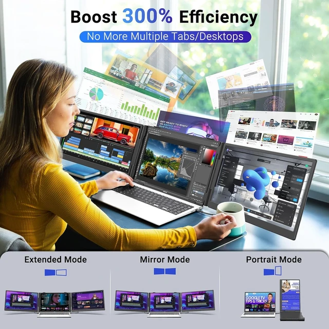 Alt view image 5 of 7 - 14" Laptop Screen Extender, 1080P FHD Triple Laptop Monitor Extender, 3.0lbs Ultra-Slim Portable Monitor Laptop Fit for 13"-17" Laptops, USB-C Plug&Play Travel Monitor Compatible with Wins/Mac/Chrome