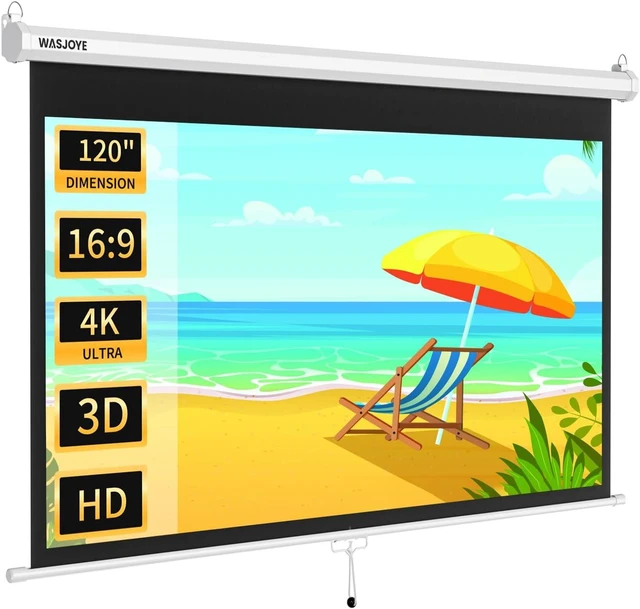 Main image of 120'' Projector Screen Manual Pull Down with Auto Locking - 16:9 HD 4K 3D