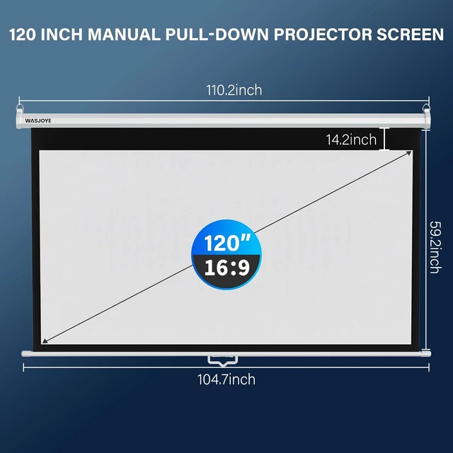 Alt view image 3 of 7 - 120'' Projector Screen Manual Pull Down with Auto Locking - 16:9 HD 4K 3D
