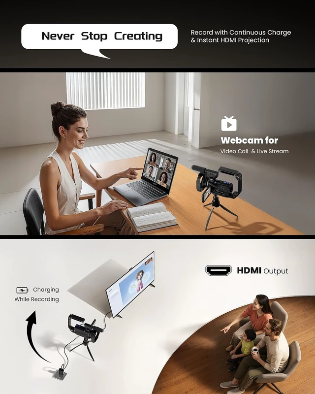Alt view image 2 of 7 - 5K Video Camera Camcorder, UHD 64MP Vlogging Camera for YouTube with 3" 270° Rotatable Touch Screen, Digital Camera with IR Night Vision, 16X Zoom/WiFi/Webcam/HD/32GB Card/2 Batteries/Microphone