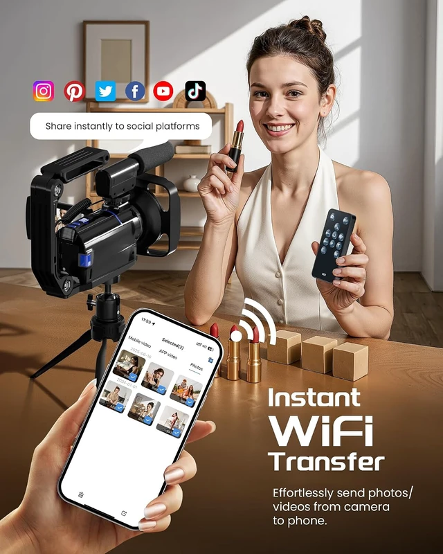 Alt view image 3 of 7 - 5K Video Camera Camcorder, UHD 64MP Vlogging Camera for YouTube with 3" 270° Rotatable Touch Screen, Digital Camera with IR Night Vision, 16X Zoom/WiFi/Webcam/HD/32GB Card/2 Batteries/Microphone