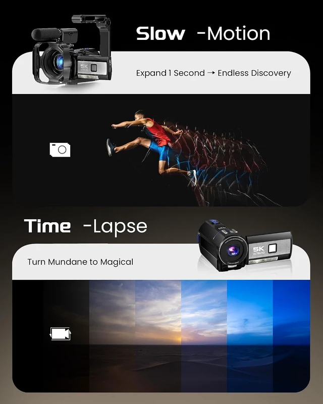 Alt view image 6 of 7 - 5K Video Camera Camcorder, UHD 64MP Vlogging Camera for YouTube with 3" 270° Rotatable Touch Screen, Digital Camera with IR Night Vision, 16X Zoom/WiFi/Webcam/HD/32GB Card/2 Batteries/Microphone