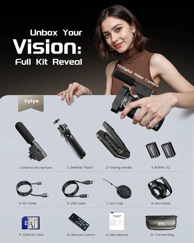 Alt view image 7 of 7 - 5K Video Camera Camcorder, UHD 64MP Vlogging Camera for YouTube with 3" 270° Rotatable Touch Screen, Digital Camera with IR Night Vision, 16X Zoom/WiFi/Webcam/HD/32GB Card/2 Batteries/Microphone