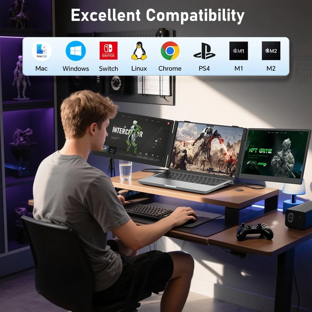 Alt view image 2 of 7 - 14" Triple Laptop Screen Extender, 1080P Ultra-Slim Portable Monitor
