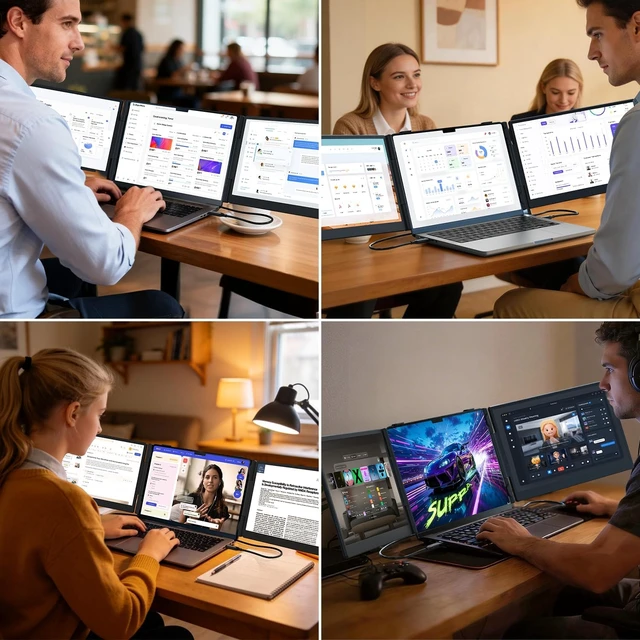 Alt view image 5 of 7 - 14" Triple Laptop Screen Extender, 1080P Ultra-Slim Portable Monitor