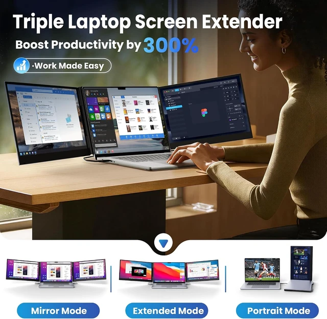 Alt view image 4 of 7 - New Upgrad Laptop Screen Extender Monitor Portable, Ultra Light & Thin Triple Portable Monitor for Laptop 1080P FHD IPS Display for 13-17" Laptop, Plug & Play Compatiable with Win/Mac/Chrome