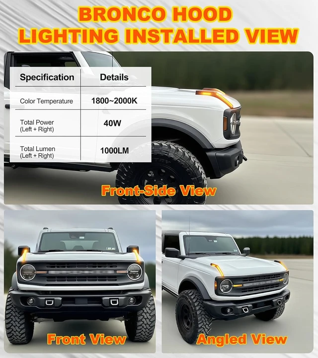 Alt view image 6 of 7 - LED Hood Handle Trail Sight Lights for Ford Bronco 2021-2026 Accessories