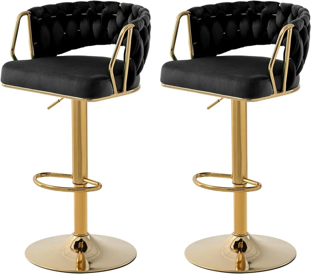 Main image of Velvet Swivel Bar Stools: 24.8" to 32.7" Height Adjustable Upholstered Luxury Barstools Set of 2 for Counter Kitchen Island Tall Metal Bar Stool Gold & Black