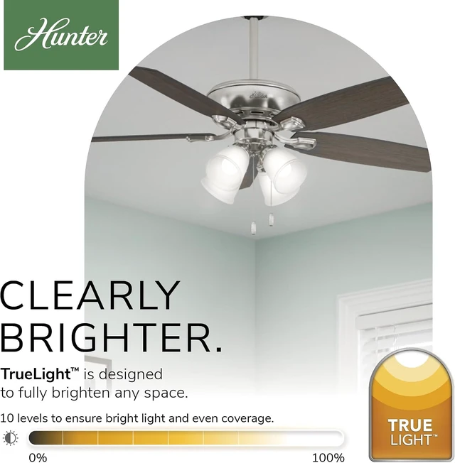 Alt view image 2 of 7 - Amberlin, Indoor, Ceiling Fan, Pull Chain, 52 inch, Brushed Nickel